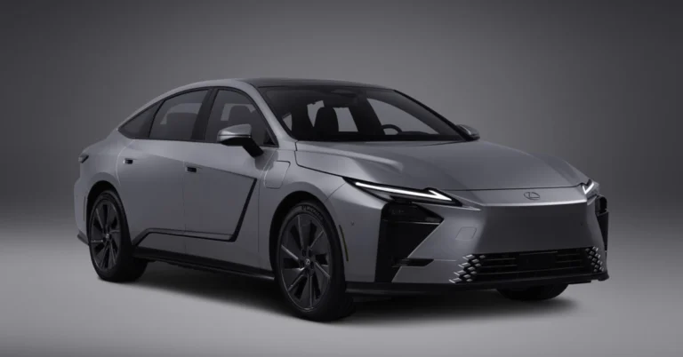 A digital photograph of a gray Lexus 2026 Lexus ES concept car against a gray background. The car is a four-door sedan with a sleek, aerodynamic design.